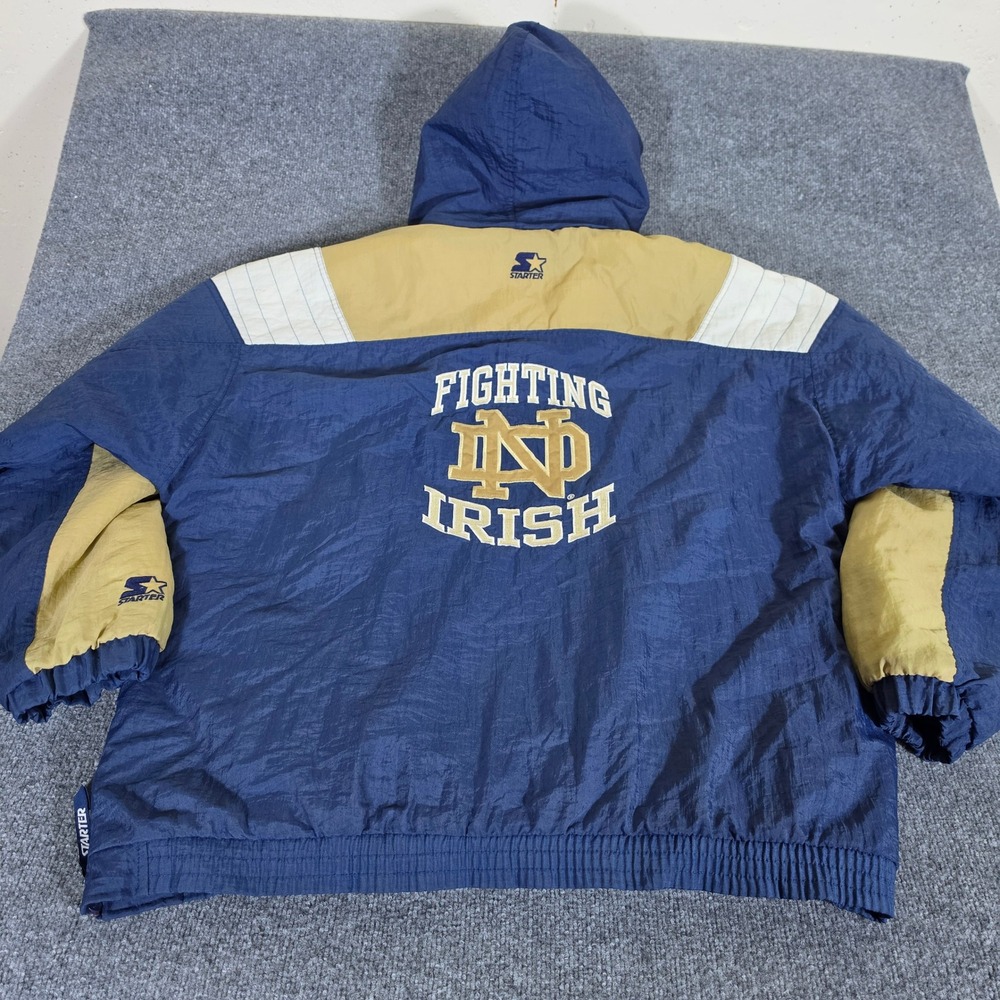 Vintage Starter Notre Dame Fighting Irish Anorak Jacket XL Navy Gold Half Zip